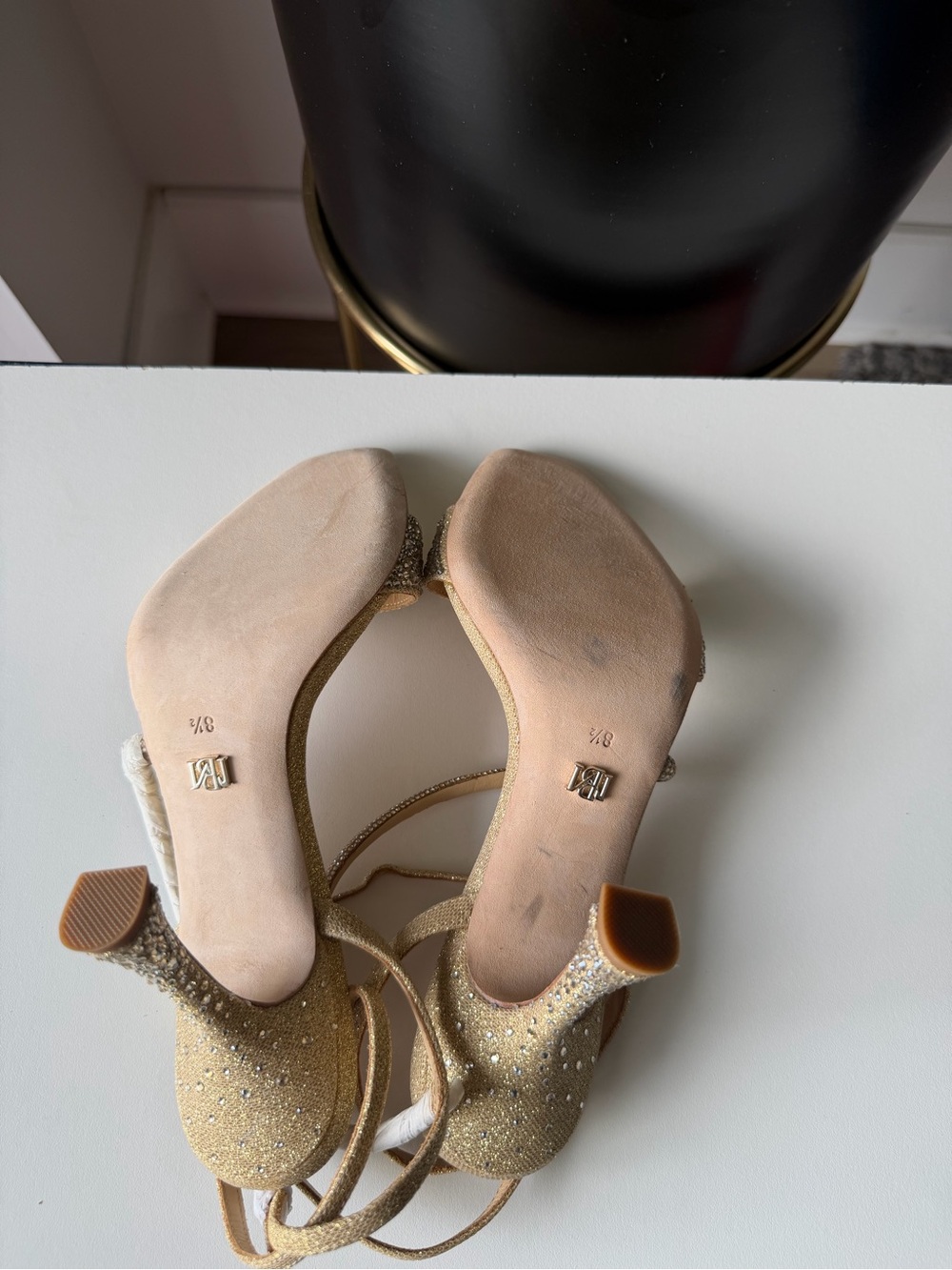 Badgley Mischka Gold Crystal Strap Sandals - Picture 2 of 4